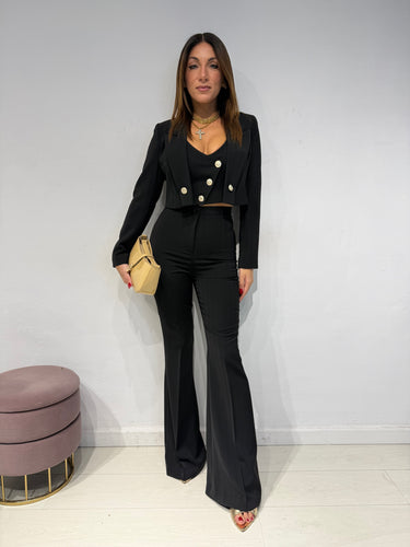 Tailleur 3 Pezzi Gessato Nero