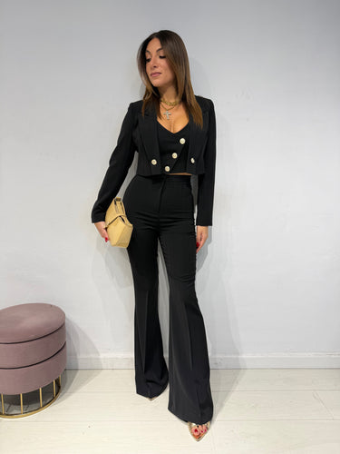Tailleur 3 Pezzi Gessato Nero