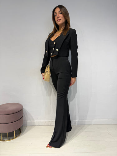 Tailleur 3 Pezzi Gessato Nero