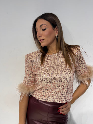 Maglietta Paillettes Rosa