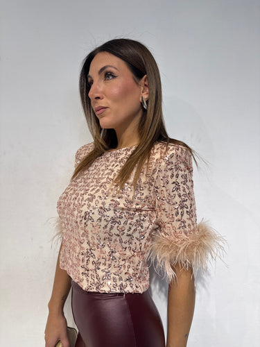 Maglietta Paillettes Rosa