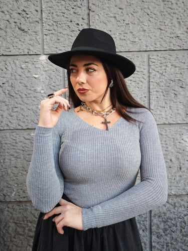 Maglia Scollo A V Grigia