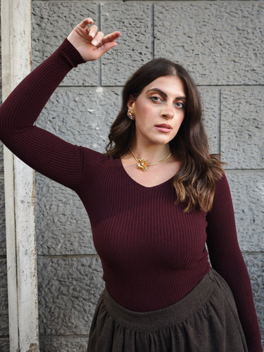 Maglia Scollo A V Bordeaux