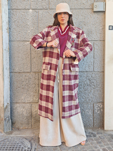 Cappotto Tartan Bordeaux