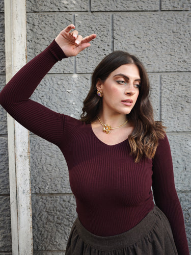 Maglia Scollo A V Bordeaux