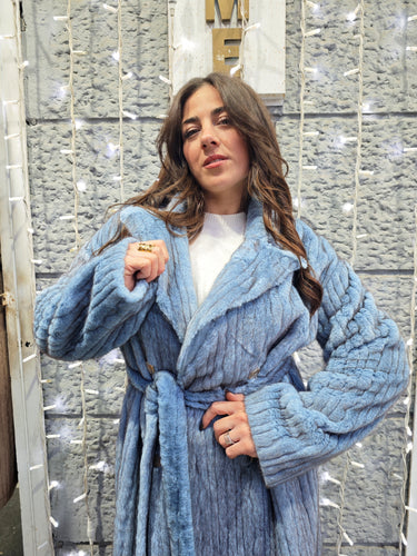 Cappotto Pelliccia Celeste