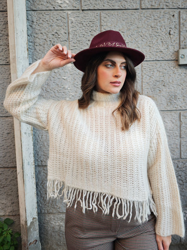 Maglia Mohair Frange Panna