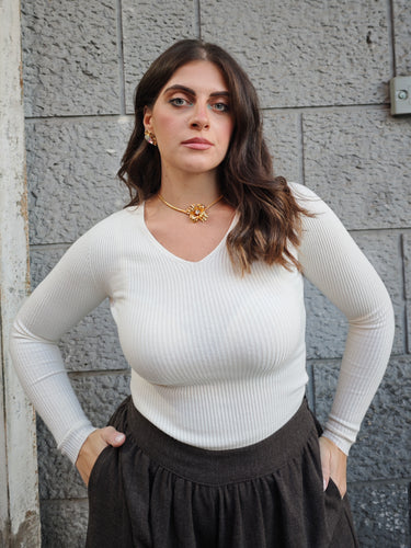 Maglia Scollo A V Panna