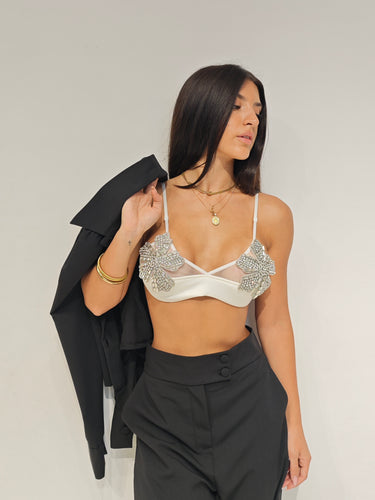 Top Flower Strass Bianco
