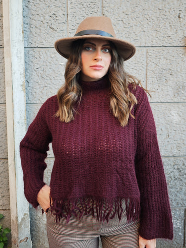 Maglia Mohair Frange Bordeaux