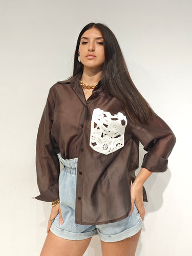 Camicia Ricamo Marrone