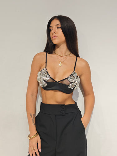 Top Flower Strass Nero
