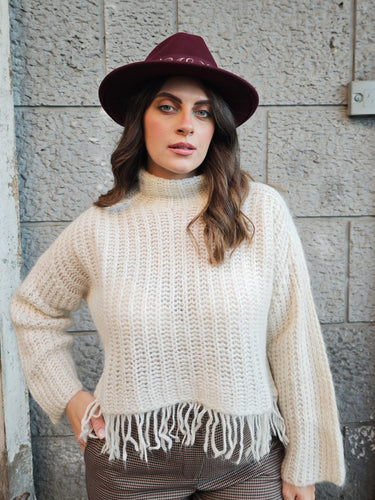 Maglia Mohair Frange Panna